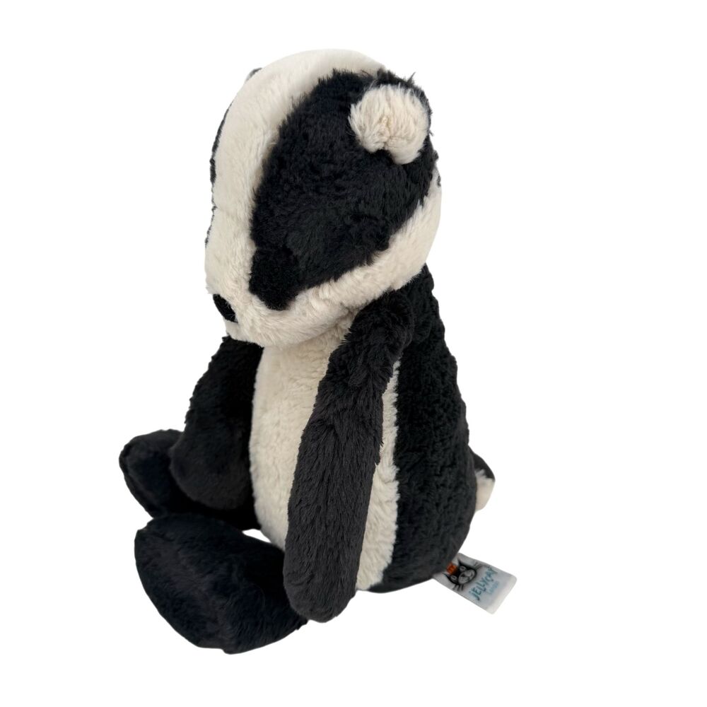Jellycat Bashful Badger Med 12" Plush Stuffed Animal Dark Grey Cream Retired EUC